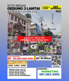 Dijual Gedung di Medan Area Sebelah Mesjid 3 Lantai + 2 Lantai dan Tanahnya