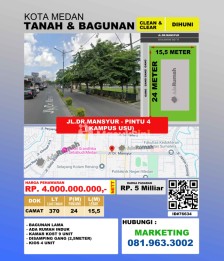 Dijual Tanah & Bagunan Rumah Tua (Rumah Lama) di Jl.Dr Mansyur Pintu 4 usu