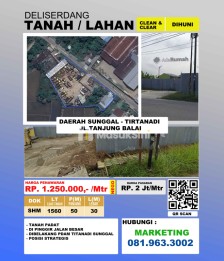 Dijual tanah di sunggal kanan pdam sunggal jl.tajung balai