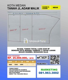 Dijual tanah luas 5240 M2 dan bagunan di Jl H.Adam Malik Medan