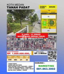 Tanah di jl Jemadi Daerah Jl.Amal Medan Timur, Pulo Brayan darat Kota medan
