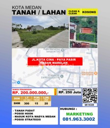 dijual Tanah di Medan Marelan Jl.Kota Cina / Jl.Pringgan Paya Pasir, Medan