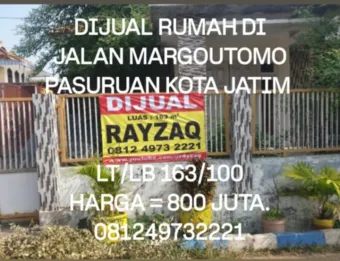DIJUAL RUMAH DI POROS JALAN MARGOUTOMO PASURUAN KOTA JATIM