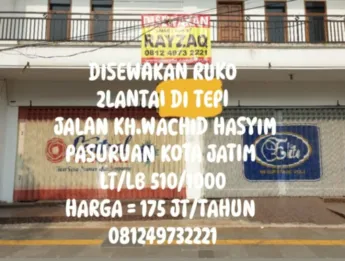 DISEWAKAN RUKO 2LANTAI DI TEPI JALAN KH.WACHID HASYIM PASURUAN KOTA JATIM