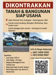 Disewakan Tanah & Bangunan Siap Usaha di Jalan Utama Karangasem, Bali