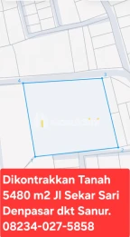 Disewakan Tanah 5480 m2 Jl Sekar Sari Dkt Sanur,Renon Denpasar Bali