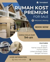 Dijual Rumah Kost Eksklusif 8 Kamar di Malang