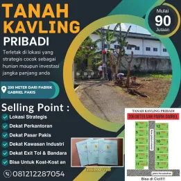 TANAH KAVLING PRIBADI LOKASI DEKAT PASAR PAKIS