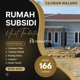 RUMAH SUBSIDI MINIMALIS MODERN SIAP HUNI LOKASI TLOGOWARU TAJINAN