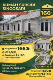 RUMAH SUBSIDI SIAP HUNI LOKASI SINGOSARI - HARGA 166JT