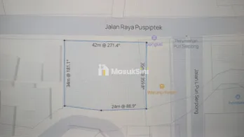 Dijual Cepat Tanah 1.480 Mtr di Raya Puspitek