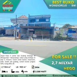 Dijual Ruko 4 Lantai di Wongsorejo Banyuwangi